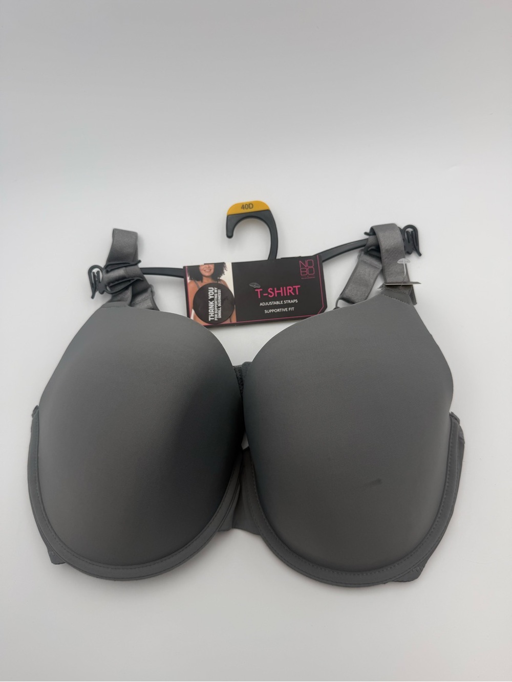 No Boundaries NOBO T-Shirt Bra Underwired Adjustable Hook & Eye Gray 40D